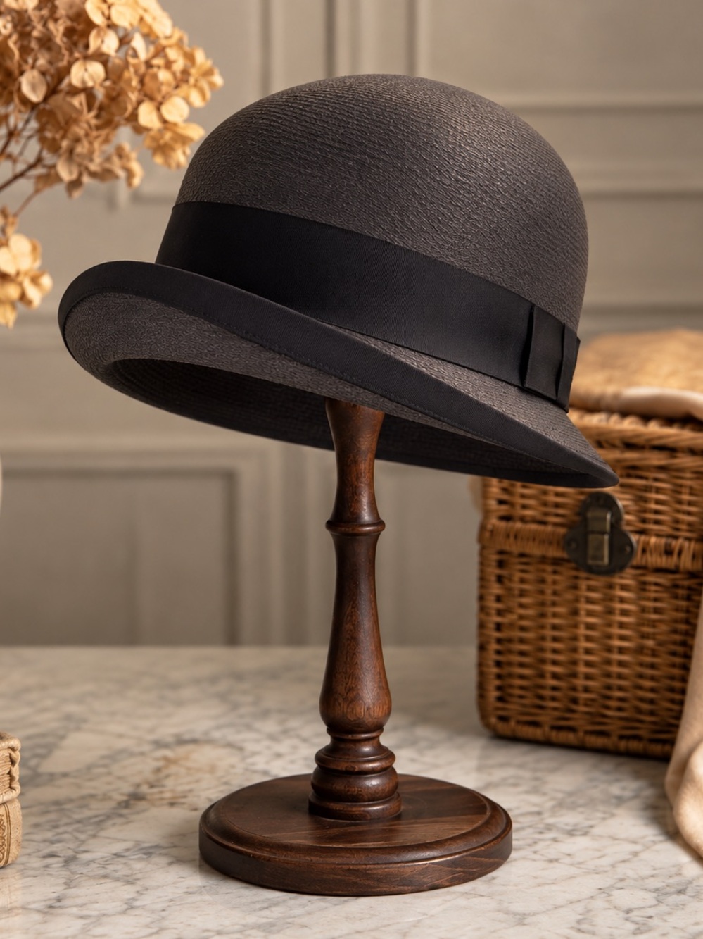 Vintage Jean Jacques Black Straw Cloche Hat